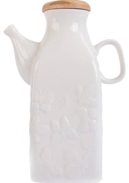 Bambu Kapaklı Porselen Kare Yağlık Sütlük 1000 ml