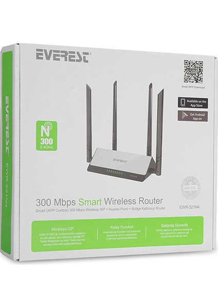 Ewr-521N4 Smart (App Control) 300 Mbps Repeater+Access Point+Bridge Kablosuz Router