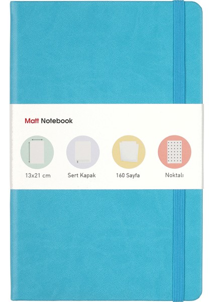 Matt Notebook Lastikli Defter Noktalı 13 x 21 cm Turkuaz