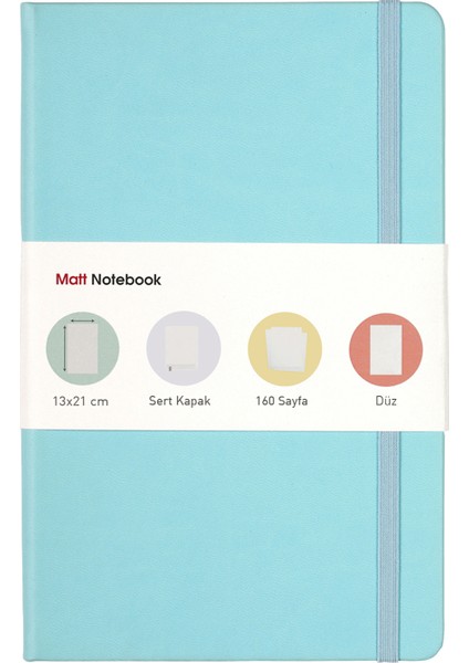 Matt Notebook Lastikli Defter Düz 13 x 21 cm Mavi