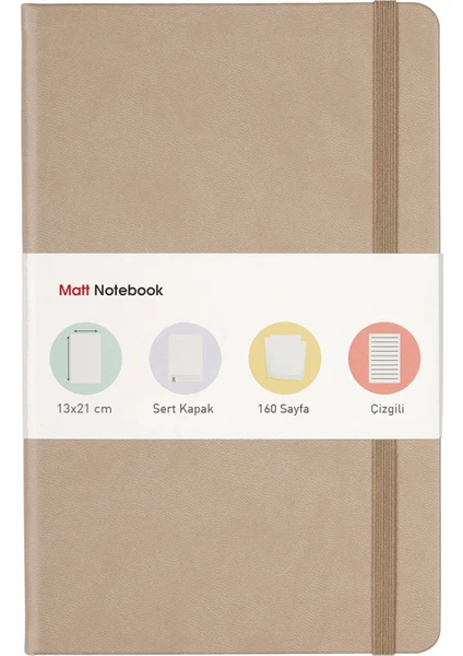 Matt Notebook Lastikli Defter Çizgili 13 x 21 cm Bej