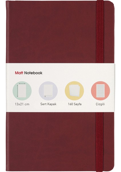 Matt Notebook Lastikli Defter Çizgili 13 x 21 cm Bordo