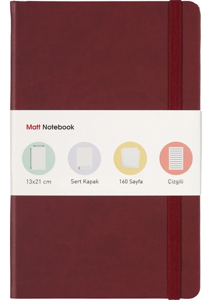 Matt Notebook Lastikli Defter Çizgili 13 x 21 cm Bordo