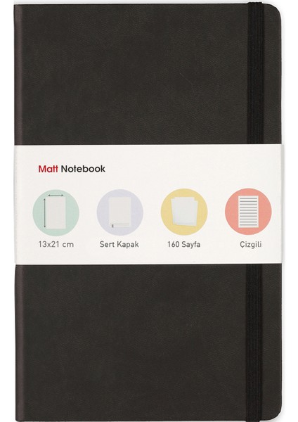 Matt Notebook Lastikli Defter Çizgili 13 x 21 cm Siyah