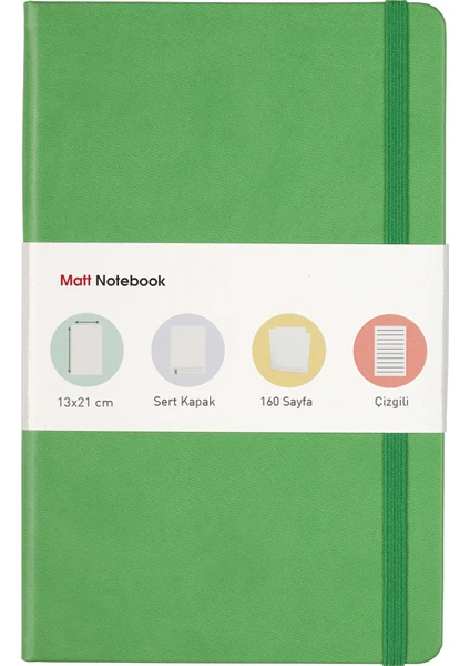 Matt Notebook Lastikli Defter Çizgili 13 x 21 cm Yeşil