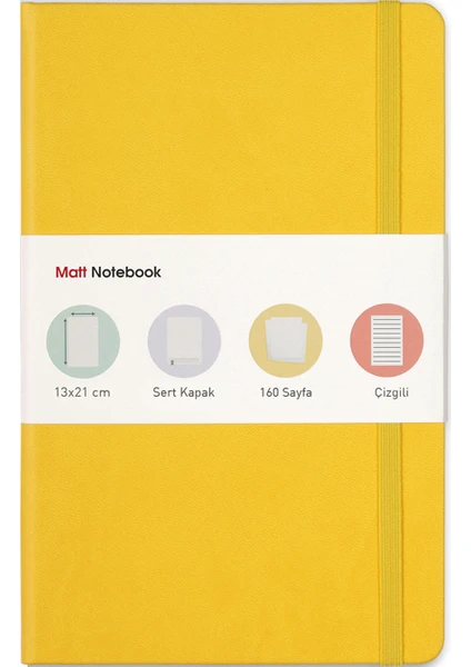 Matt Notebook Lastikli Defter Çizgili 13 x 21 cm Sarı