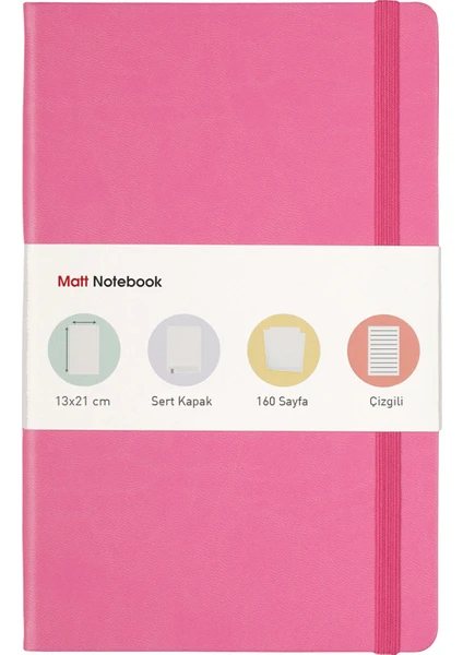 Matt Notebook Lastikli Defter Çizgili 13 x 21 cm Pembe