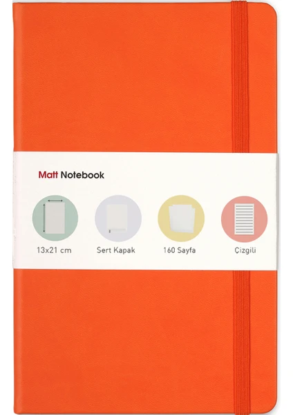 Matt Notebook Lastikli Defter Çizgili 13 x 21 cm Turuncu