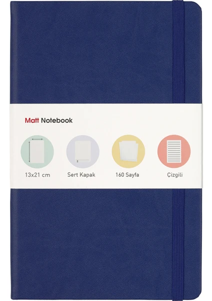 Matt Notebook Lastikli Defter Çizgili 13 x 21 cm Lacivert