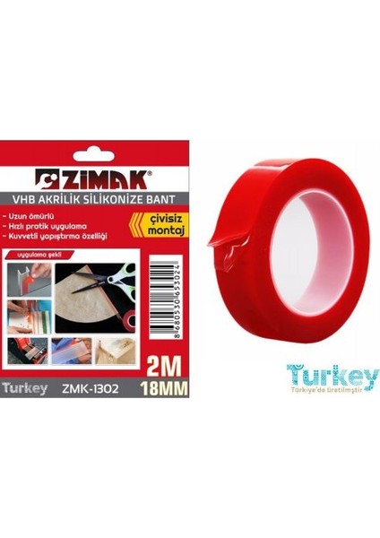 Akrilik Silikonize Çift Taraflı Band 2mx18mm