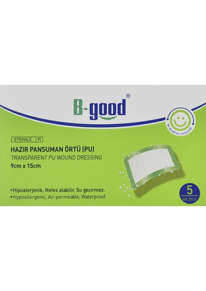 B-Good Şeffaf Yara Örtüsü 9X15 cm 5li Hazır Pansuman Örtü