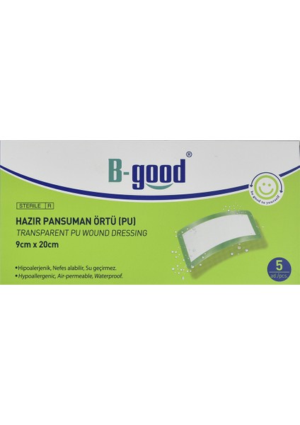 B-Good Şeffaf Yara Örtüsü 9X20 cm 5li Hazır Pansuman Örtü