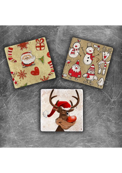 Decor Yılbaşı Doğaltaş Magnet - 3'lü Set