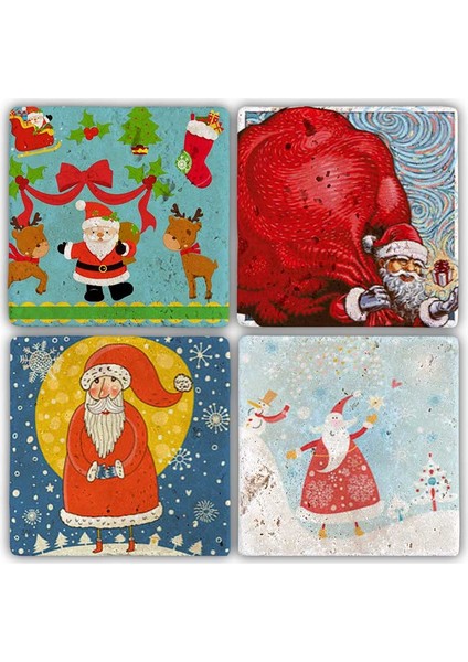 Decor Bardak Altlığı Yılbaşı 4'lü Set