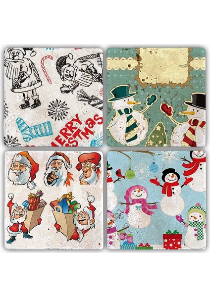 Decor Bardak Altlığı Yılbaşı 4'lü Set