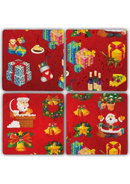 Decor Bardak Altlığı Yılbaşı 4'lü Set