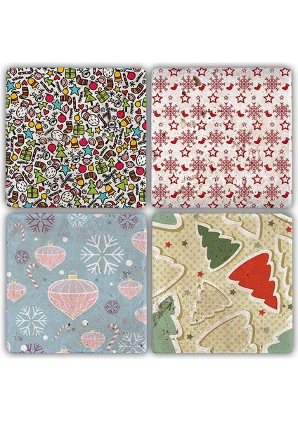 Decor Bardak Altlığı Yılbaşı 4'lü Set