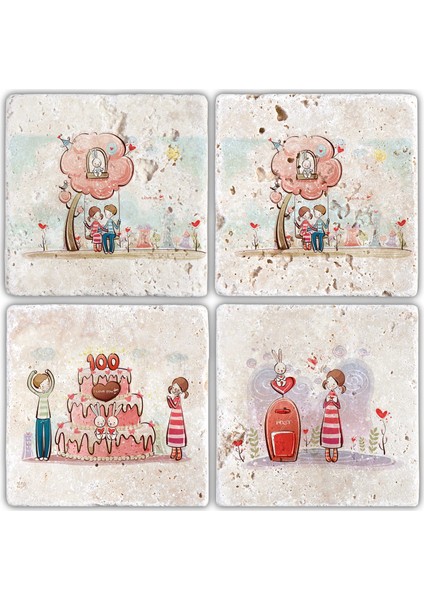 Decor Bardak Altlığı Sevgililer Günü 4'lü Set