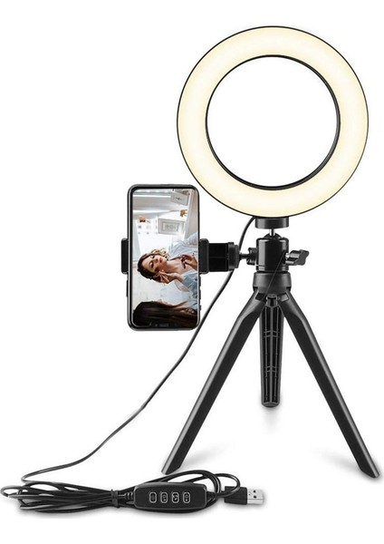 Masaüstü Youtuber 360° LED Mini Tripod Makyaj Selfie Işığı 6" Halka