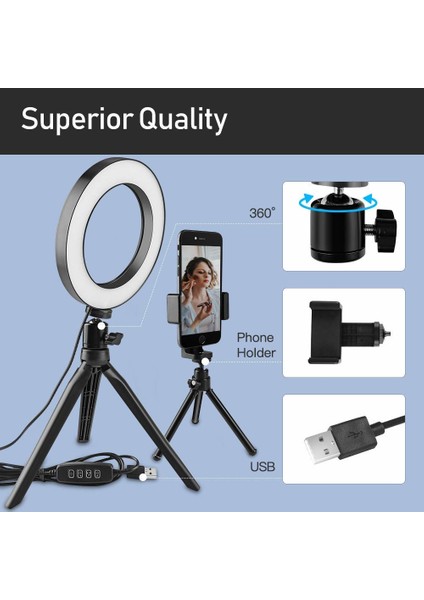 Masaüstü Youtuber 360° LED Mini Tripod Makyaj Selfie Işığı 6" Halka