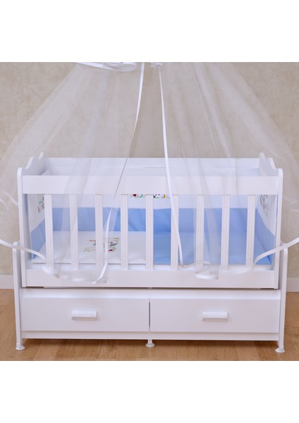 Elegant Beşik + Yatak + Uyku Seti Kombini Mantar Ayıcıklı Mavi