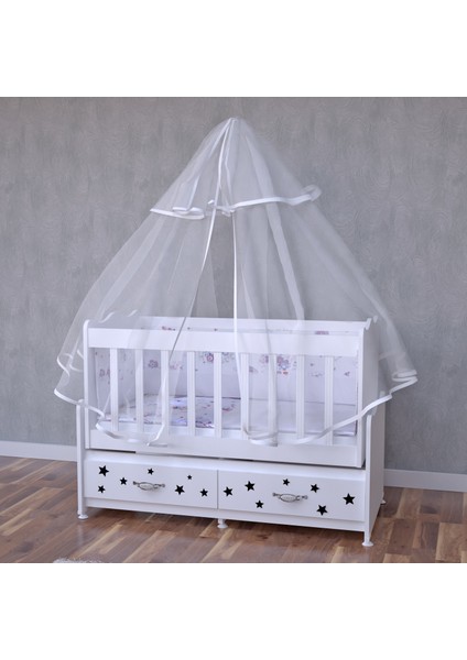 Elegant Siyah Yıldızlı Beşik + Yatak + Uyku Seti Kombini