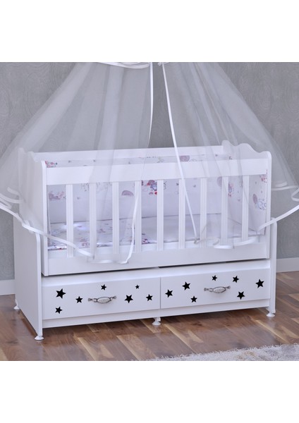 Elegant Siyah Yıldızlı Beşik + Yatak + Uyku Seti Kombini