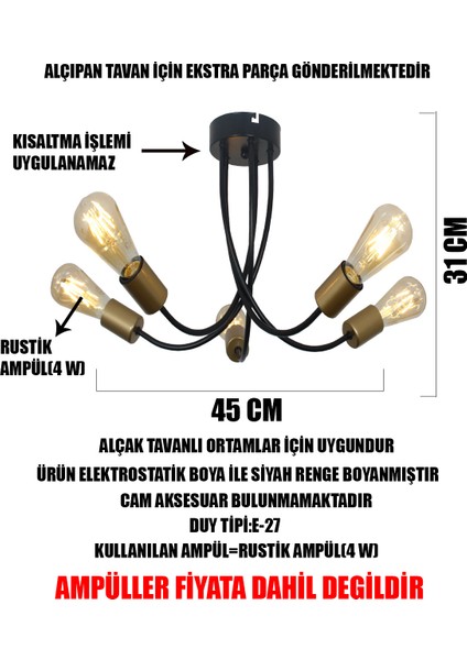 Taşcan Aydınlatma Milano 5'li Siyah Eskitme Kollu Avize Camsız