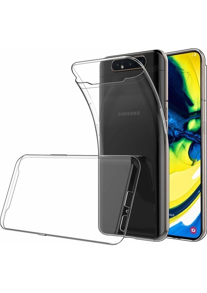 Samsung Galaxy A80 360 Full Kaplayan Ön Arka Şeffaf Silikon Kılıf Şeffaf