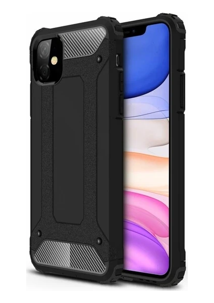 Apple iPhone 11 Çift Katmanlı Darbe Emici Kılıf Rugged Armor Kılıf Siyah