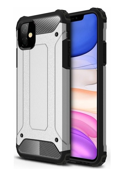 Apple iPhone 11 Çift Katmanlı Darbe Emici Kılıf Rugged Armor Kılıf Gümüş