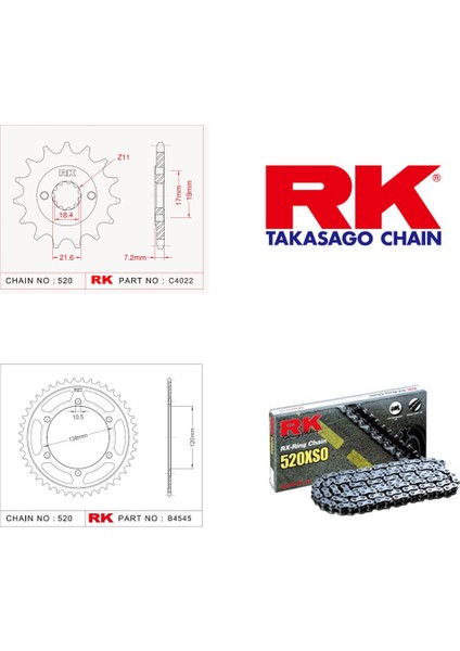 Honda CBR 250 R ABS Rk X-ring Zincir Dişli Set 520 XSO-14/36T (2014-2018)