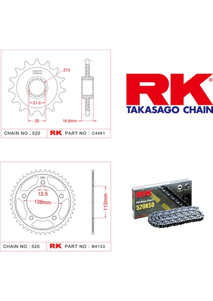 Honda CB 500 FA ABS Rk X-ring Zincir Dişli Set 520 XSO 15/41T (2013-2018)
