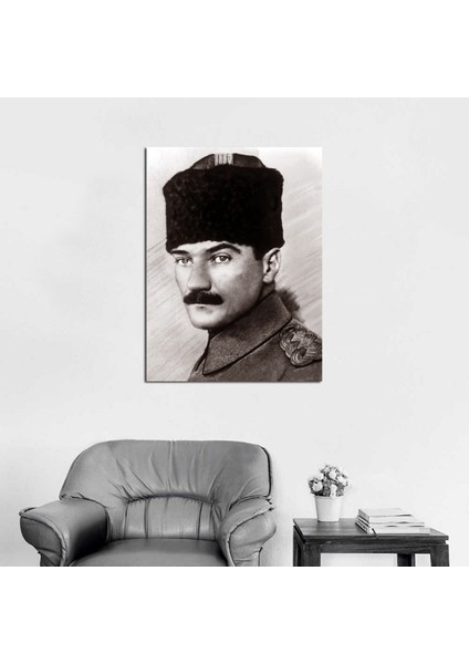 Kalpaklı Atatürk Portresi Sepya Kanvas Tablo