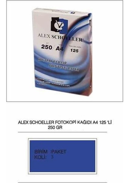 Alex Schoeller A4 250 gr. Fotokopi Kağıdı 125'li ( Koli 3 Paket )