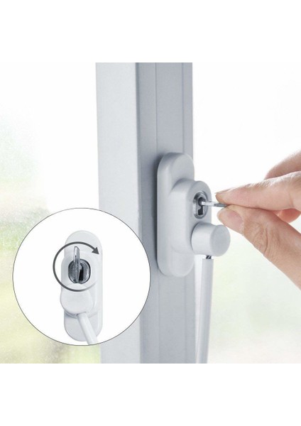 Kablolu Pvc Pencere Çelik Emniyet Kilidi 2 Adet Beyaz