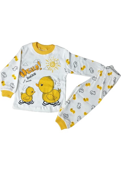 Süper Mini Ördekli Desenli Pijama Takımı