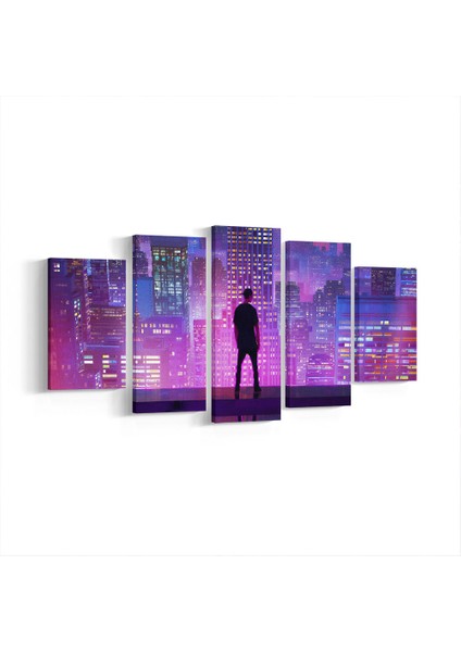 Cyberpunk Şehir Görüntüsü Parçalı Tablosu