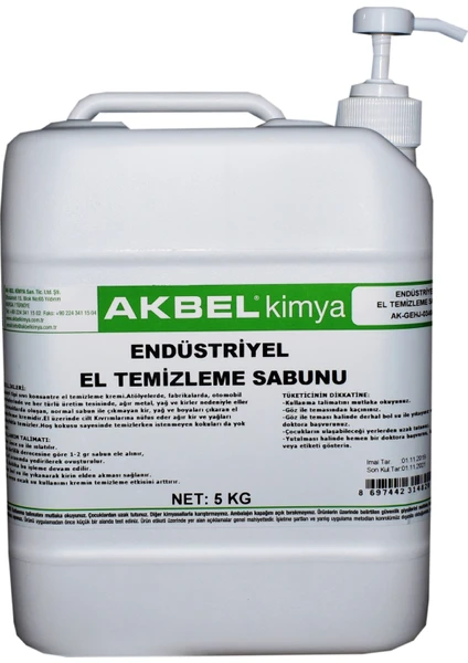 Endüstriyel El Temizleme Sabunu 5 Kg+Pompalı (Granülsüz)