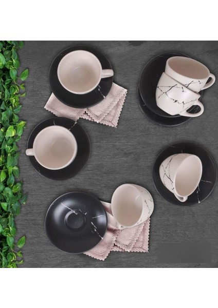 12 Parça Nescafe Seti Siyah Mat Transparan Beyaz