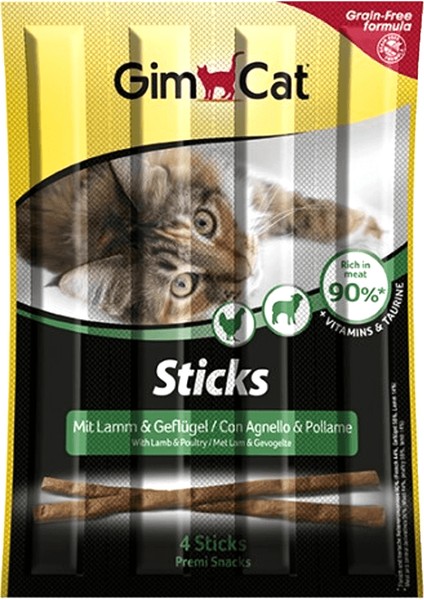 Sticks 4 Paket Kuzu ve Tavuklu Tahılsız Kedi Ödül Maması (1 Paket-4 Stick = 20 gr)