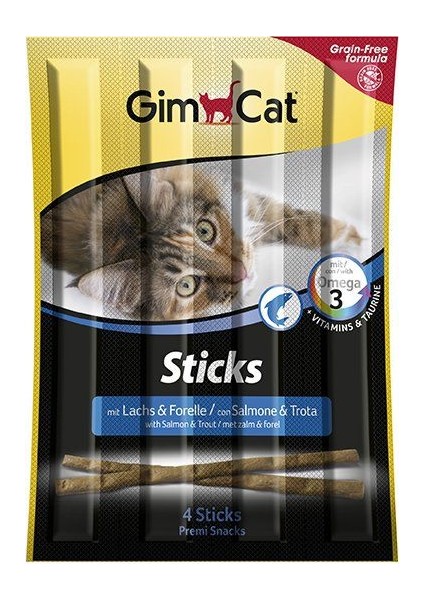 Sticks 6 Paket Alabalıklı Somonlu Tahılsız Kedi Ödül Maması (1 Paket-4 Stick = 20 gr)