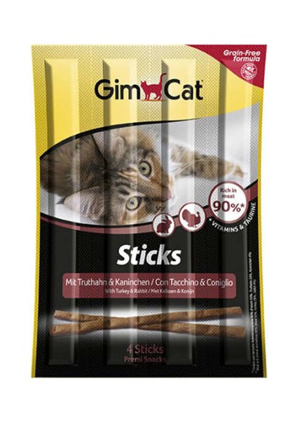 Sticks 5 Paket Hindi Tavşan Etli Tahılsız Kedi Ödül Maması (1 Paket-4 Stick = 20 gr)