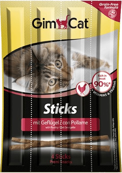 Sticks 4 Paket Kümes Hayvanı Etli Tahılsız Kedi Ödül Maması (1 Paket-4 Stick = 20 gr)