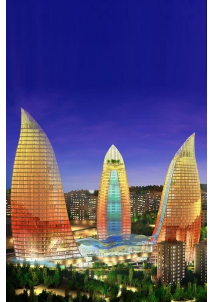 Azerbaycan Flame Towers Oval Magnet modelleri