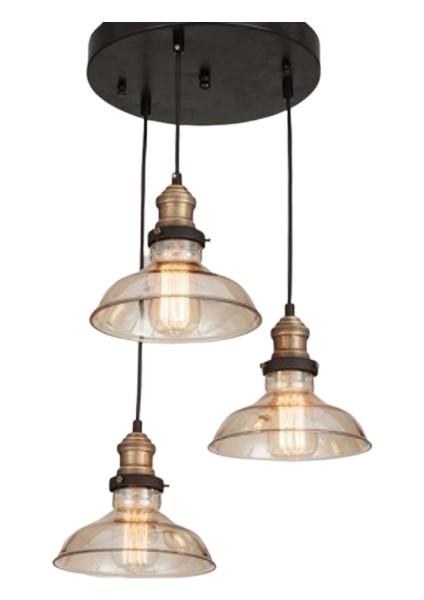 vintage,retro,rustik 3XE27 siyah metal gövde bal camlı sarkıt avize çap:30cm