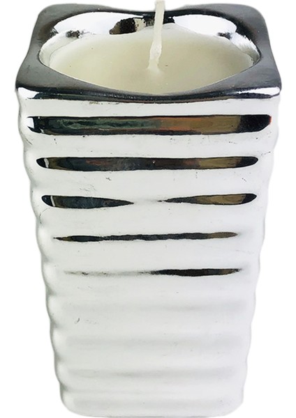 Gümüş Renkte Seramik Kapta Mum 7.5X11CM