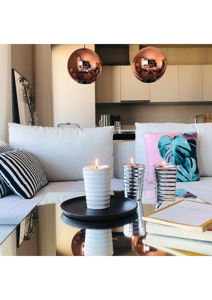 Gümüş Renkte Seramik Kapta Mum 7.5X11CM fiyatları