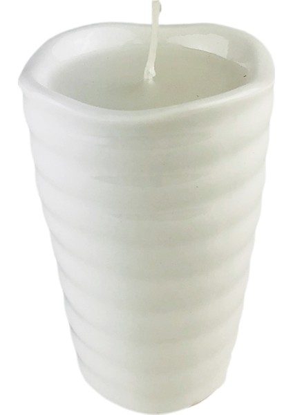Beyaz Seramik Kapta Mum 7.5X11CM