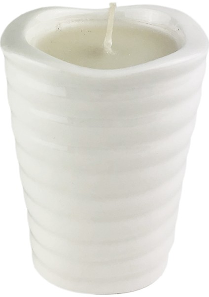 Beyaz Seramik Kapta Mum 7.5X11CM